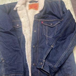 Rare Levi Vintage Sherpa Trucker Jacker 1 of a kind Factory FLAW !!